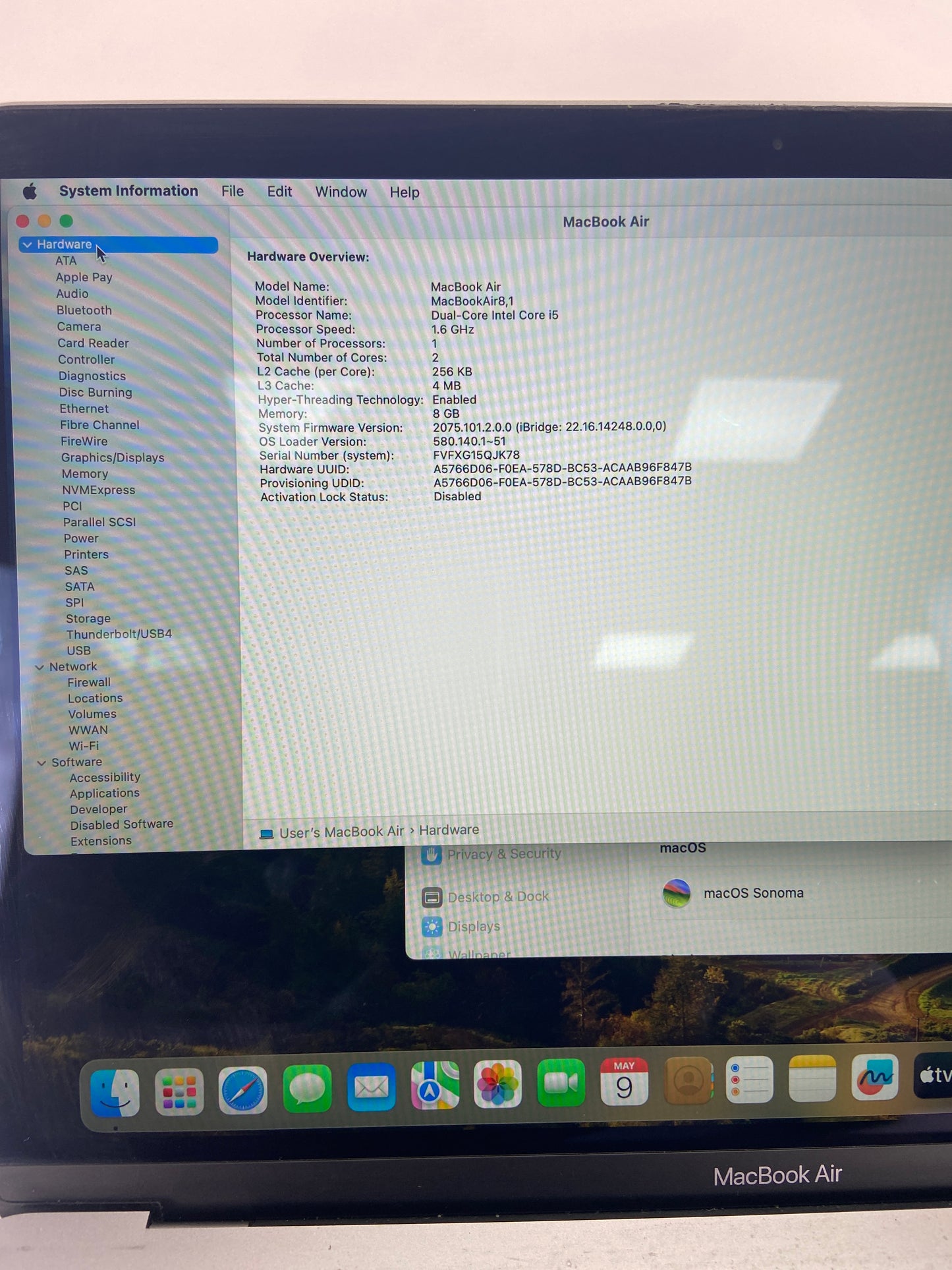 2018 Apple MacBook Air 13.3" i5 1.6GHz 8GB RAM 250GB SSD Space Gray A1932