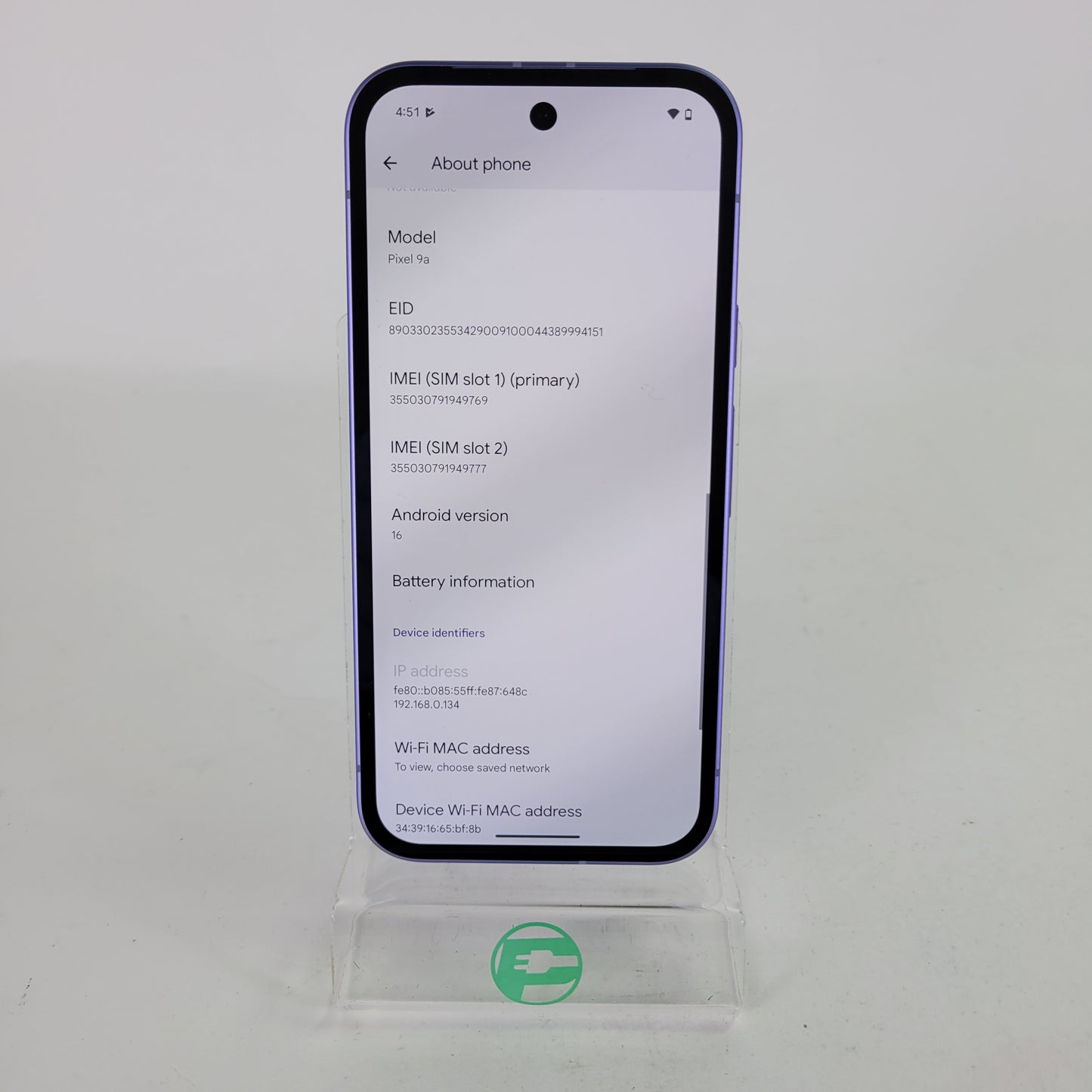 Unlocked Google Pixel 9a 128GB Iris GXQ96