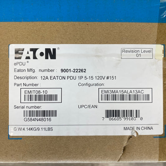 New Eaton EMIT08-10 Metered Input Rack 12A PDU 1P 5-15 120V