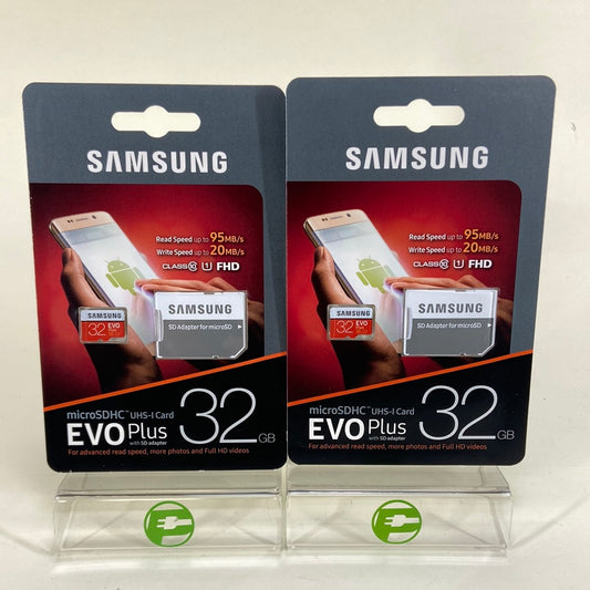 2 New Samsung EVO Plus 32GB microSDHC UHS-I Card MB-MC32GA/AM