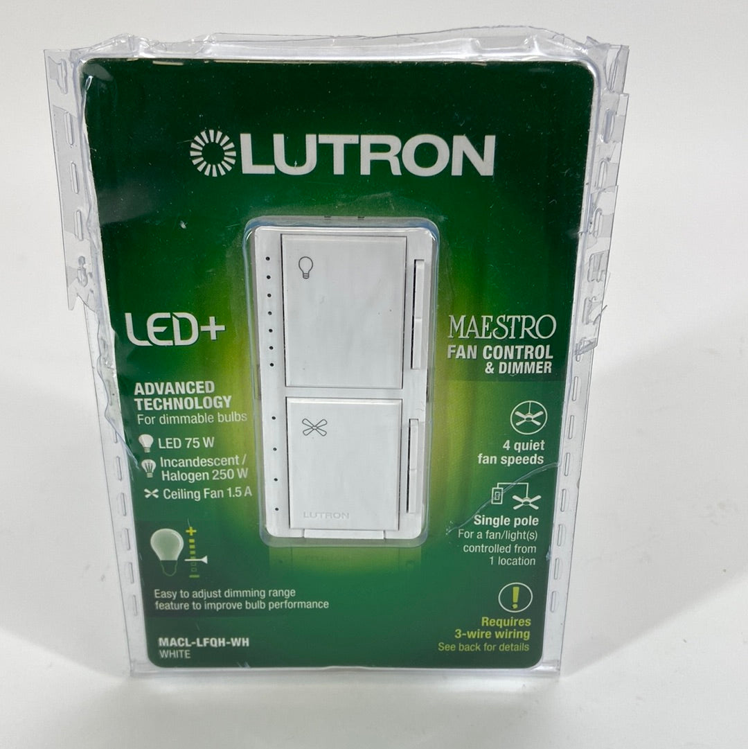 Open Box Lutron Maestro Fan Control and Dimmer MACL-LFQH-WH – PayMore ...