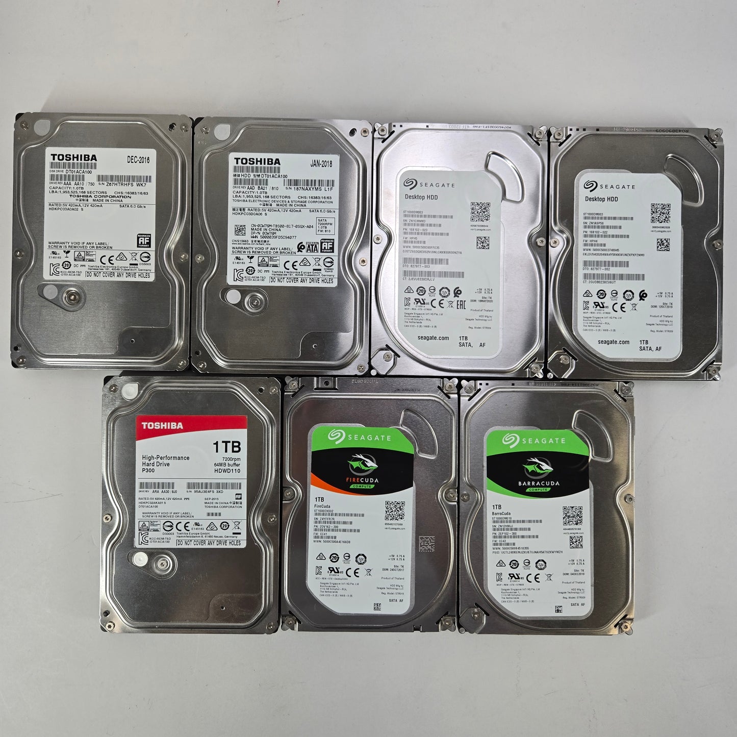 Seagate / Toshiba Lot of 7 1TB 3.5" 7200RPM Hard Drives TESTED WORKING