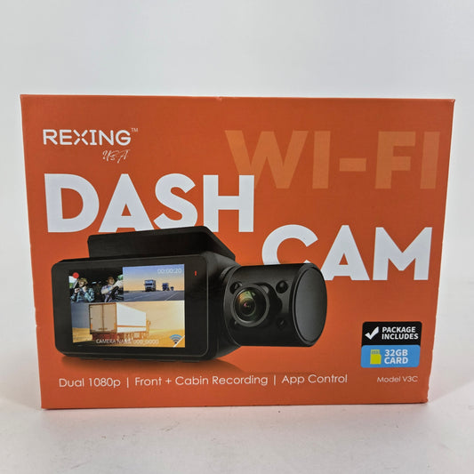 New Rexing V3C Dual 1080p Front + Cabin Recording Dash Cam with App Control