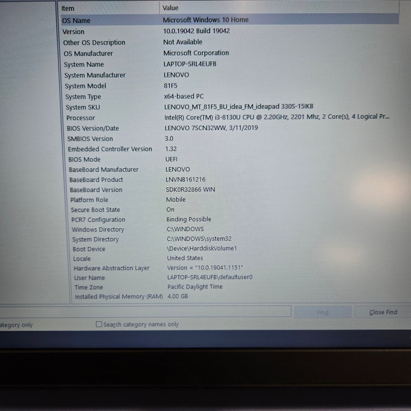 Lenovo Ideapad 330S-15IKB 81F5018EUS 15.6" i3-8130U 2.2GHz 4GB 128GB SSD