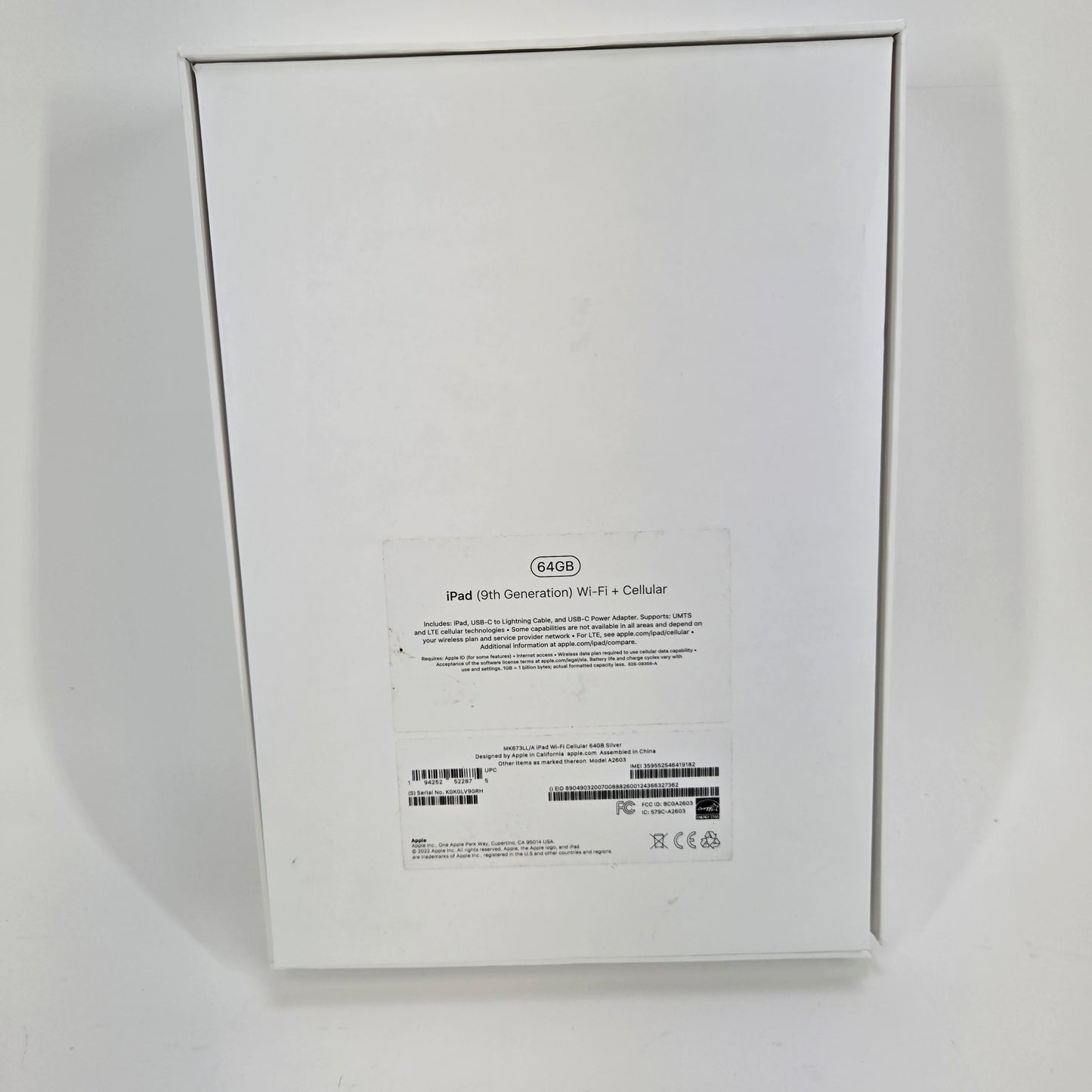 Unlocked Apple iPad 9th Gen 64GB 16.7.1 Silver A2603