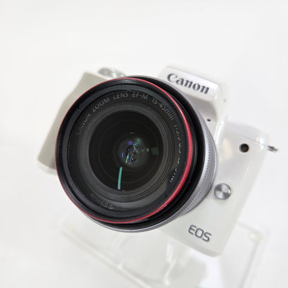 Canon EOS M50 24.1MP White Mirrorless Digital Camera & Canon EF-M 15-45mm Lens