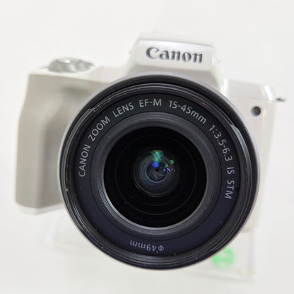 Canon EOS M50 24.1MP White Mirrorless Digital Camera & Canon EF-M 15-45mm Lens