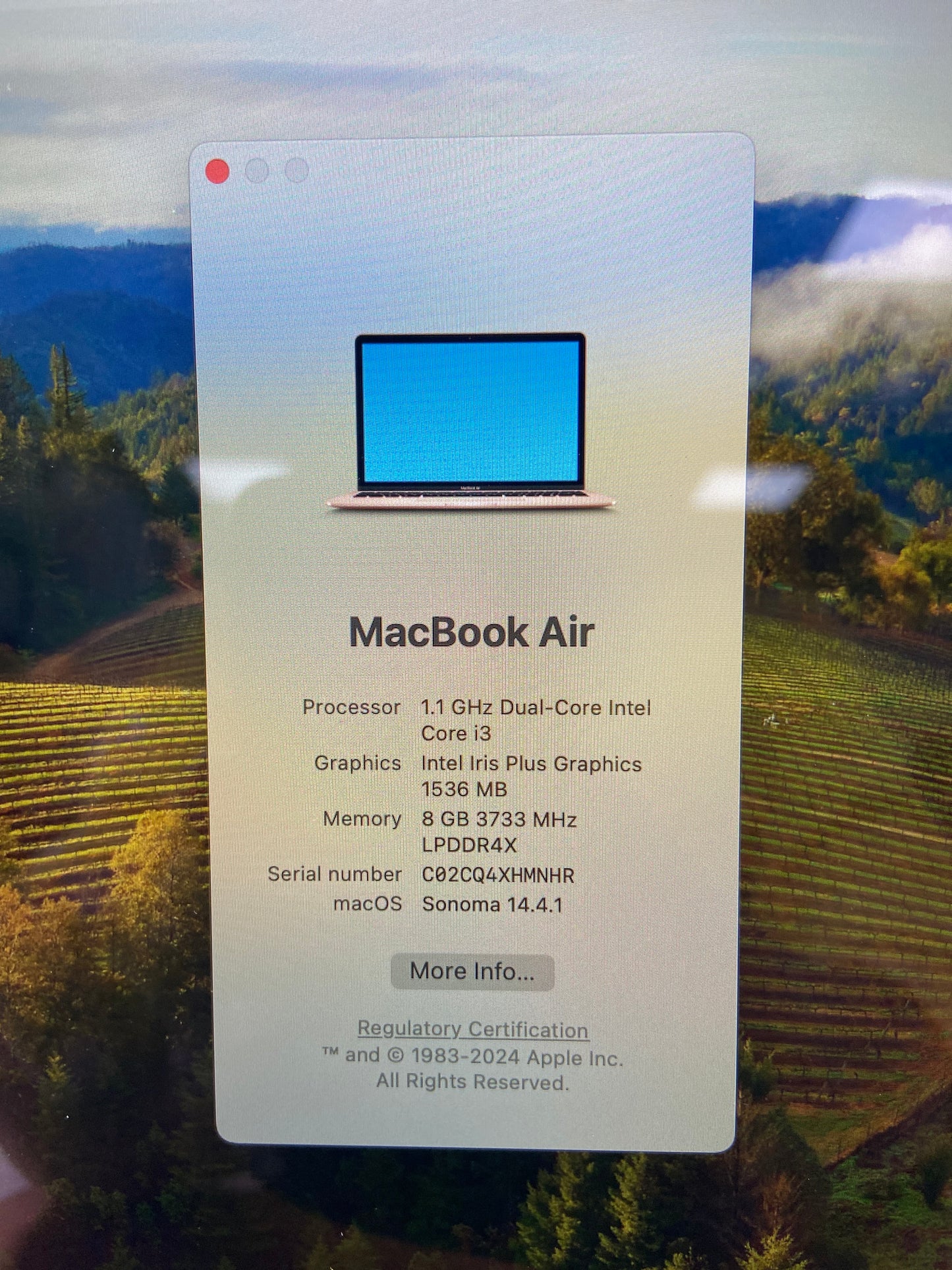 2020 Apple MacBook Air 13.3" i3 1.1GHz 8GB RAM 256GB SSD Rose Gold A2179