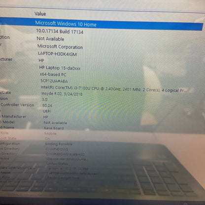 HP 15-da0071ms 5CP12UA 15" i3-7100U 2.4GHz 8GB 1TB HDD