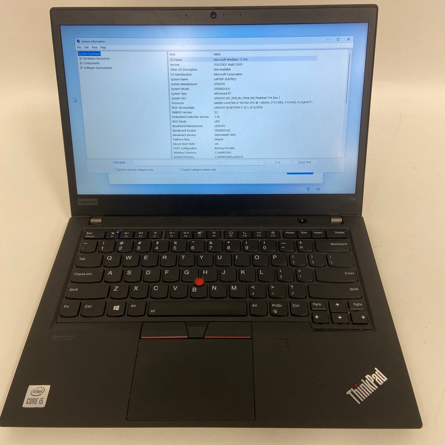 Lenovo ThinkPad T14 Gen 1 20S0002UUS 14" i5-10210U 1.6GHz 8GB RAM 256GB SSD