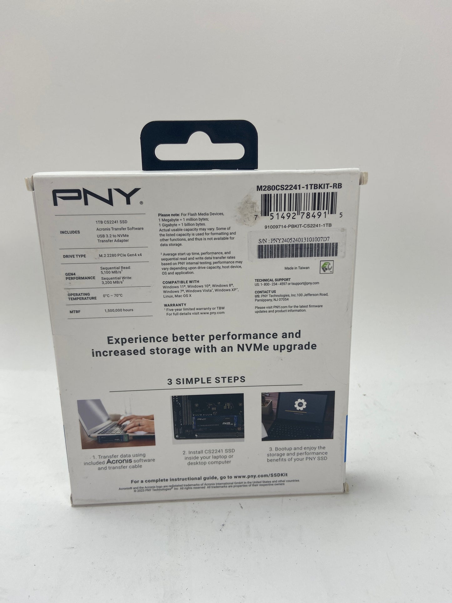 PNY PCIe NVMe Gen4 x4 SSD 1TB Complete Upgrade Kit M280CS2241-1TBKIT-RB