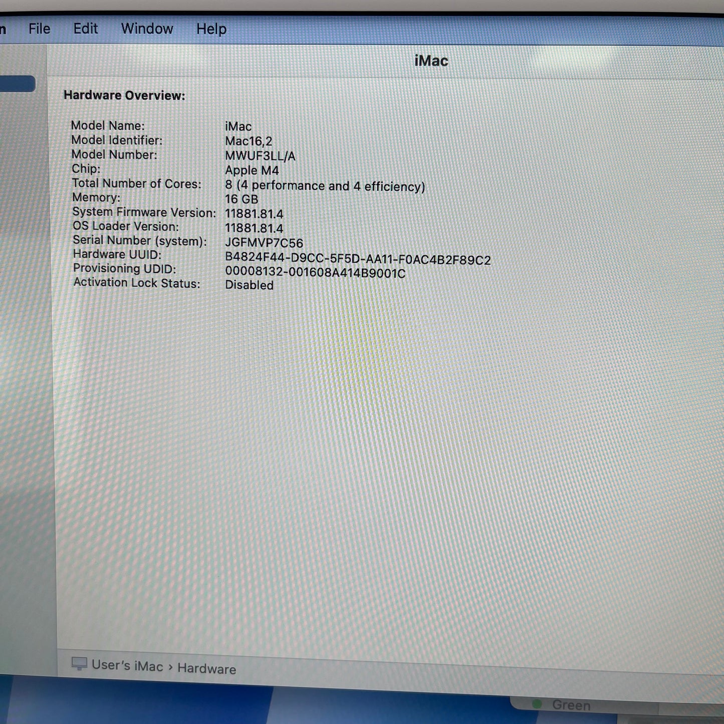 2024 Apple iMac 24" M4 16GB RAM 256GB SSD Blue MWUF3LL/A [Very Good]