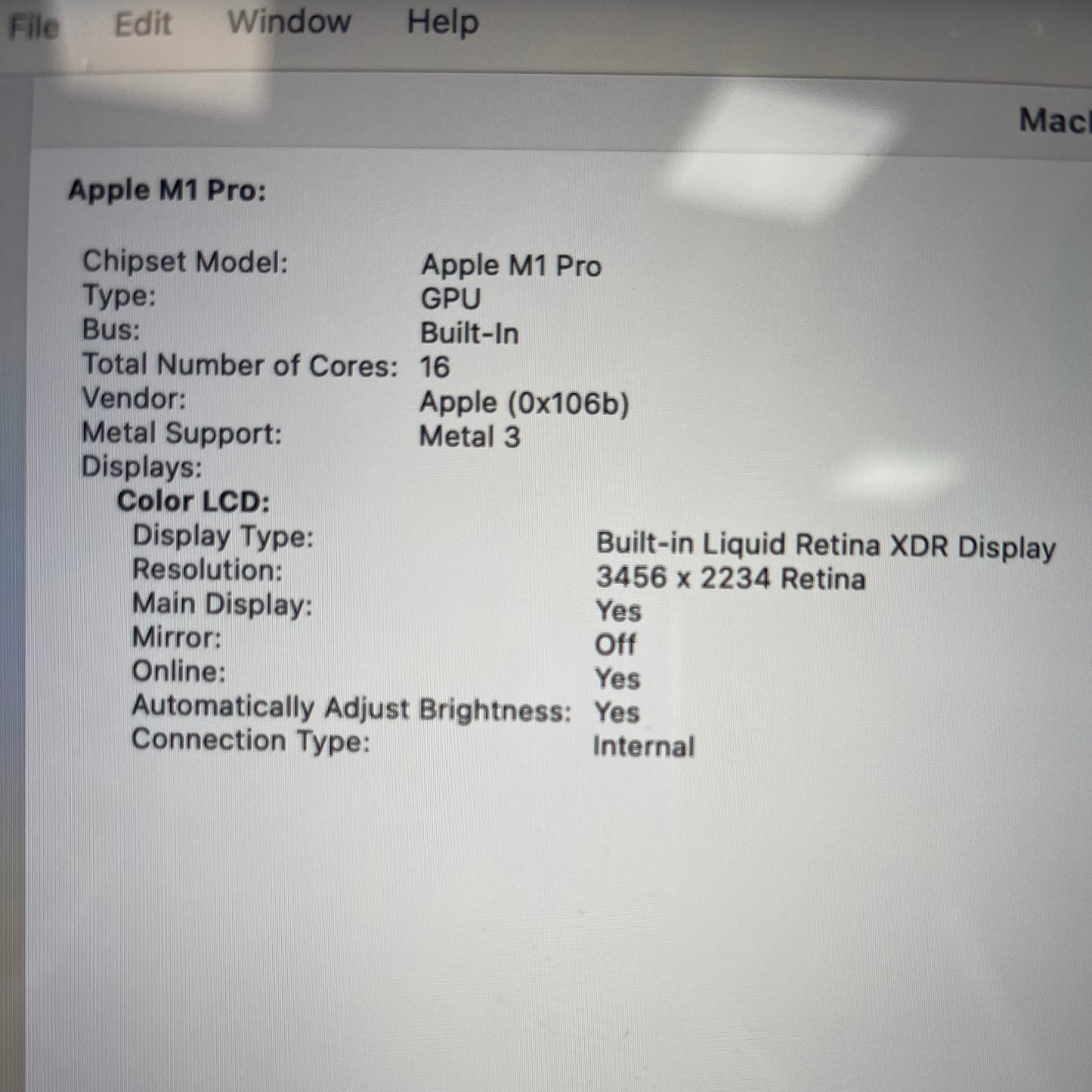 2021 MacBook Pro 16.2" M1 Pro 16C GPU 16GB RAM 1TB SSD MK193LL/A [Good]