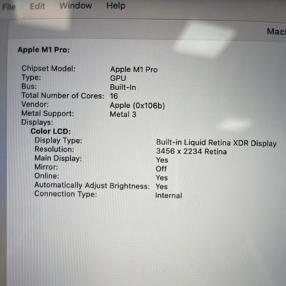 2021 MacBook Pro 16.2" M1 Pro 16C GPU 16GB RAM 1TB SSD MK193LL/A [Good]