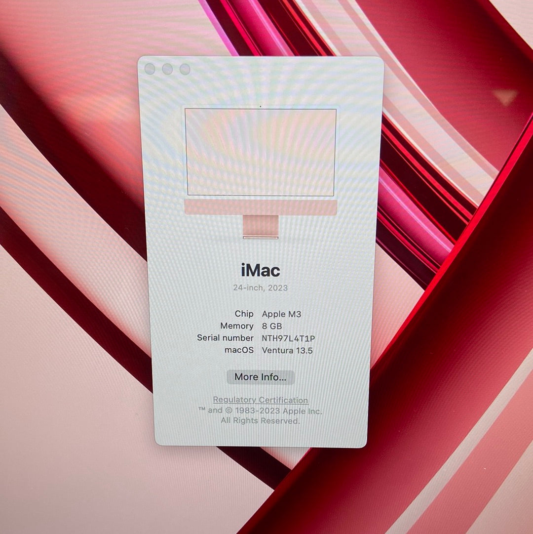 2023 Apple iMac 24" M3 4.0GHz 8GB RAM 256GB SSD Pink