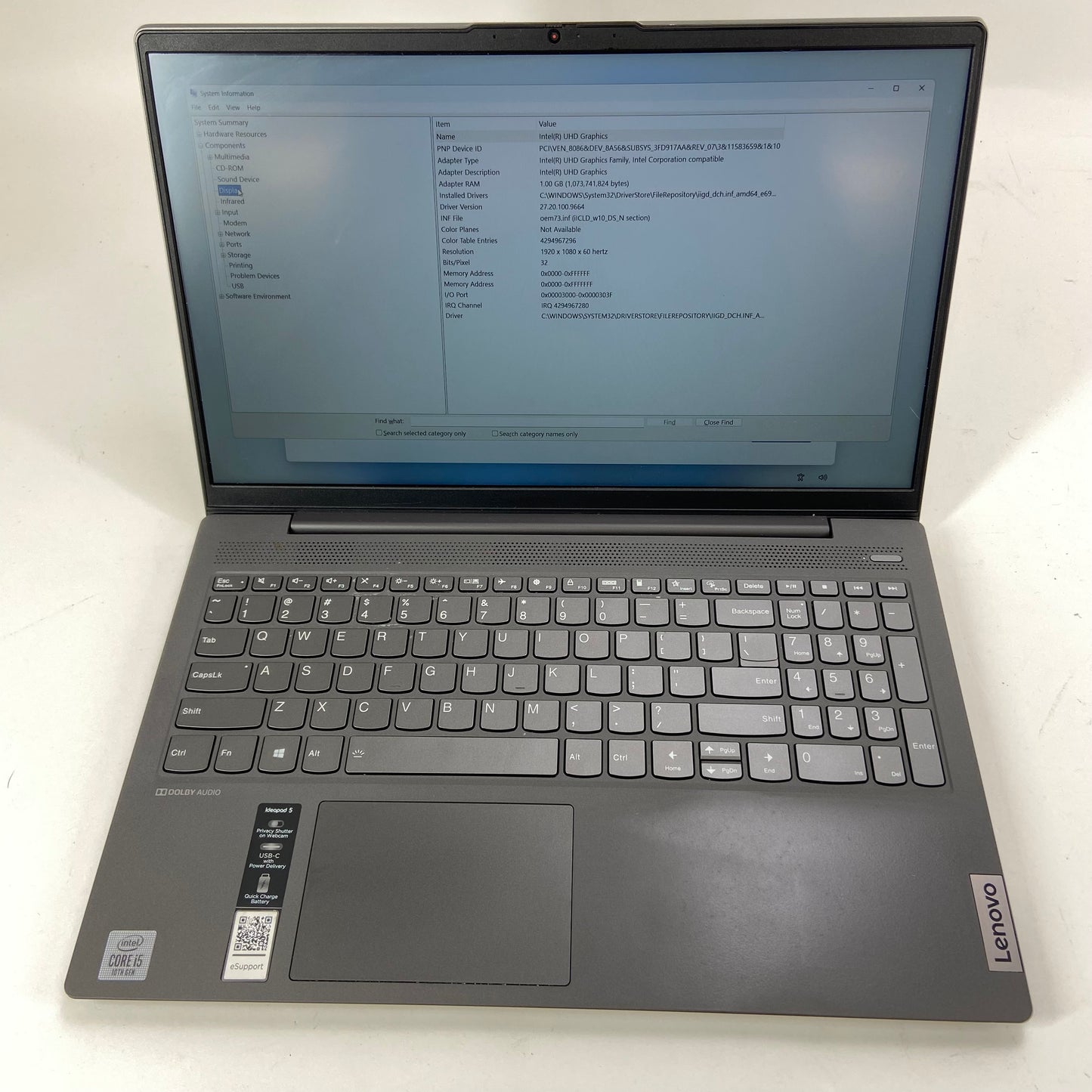 Lenovo Ideapad 5-15IIL05 81YK 15.6" Core i5 1035G1 1.0GHz 8GB RAM 256GB SSD