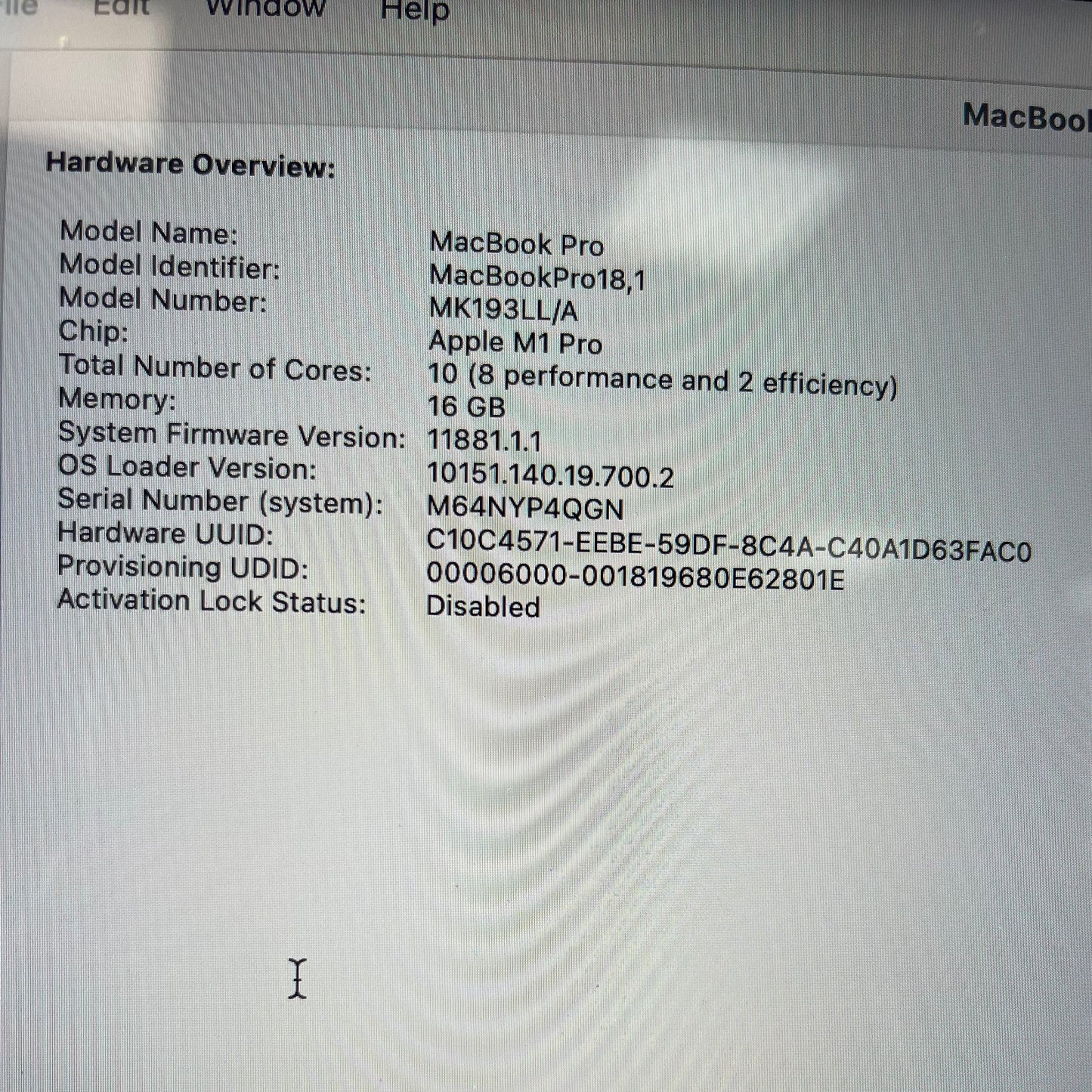 2021 MacBook Pro 16.2" M1 Pro 16C GPU 16GB RAM 1TB SSD MK193LL/A [Good]