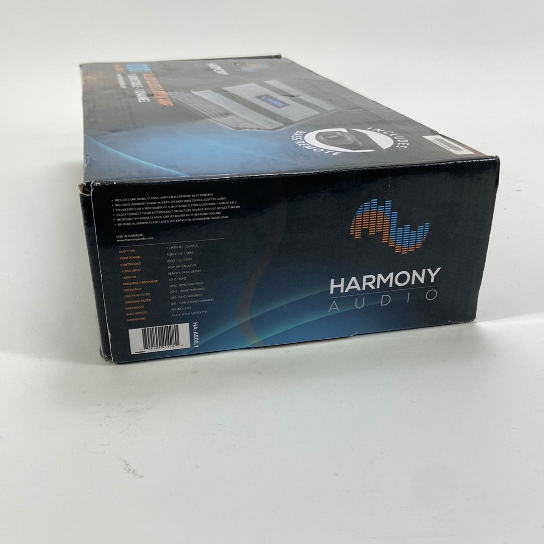 Open Box Harmony Audio HA-A800.1 Car Class D Mono AMP Gray with Bass Remote