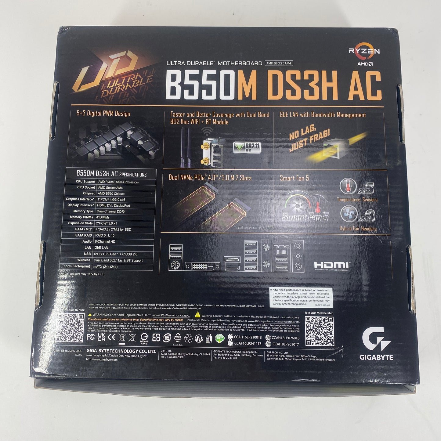 Open Box GIGABYTE B550M DS3H AC AM4 mATX Motherboard (Supports Ryzen 5000)