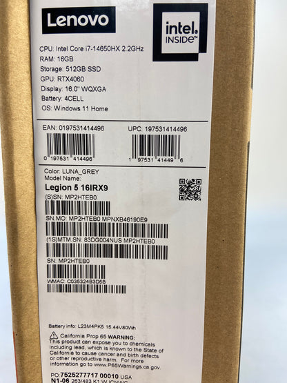 New Open Box Lenovo Legion 5 16IRX9 16" i7-14650HX 16GB RAM 512GB NVME GeForce RTX 4060