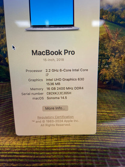 2018 Apple MacBook Pro 15" i7 2.8GHz 16GB RAM 256GB SSD Space Gray A1990