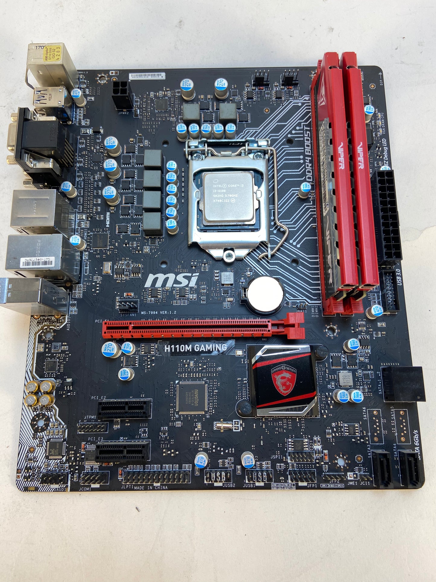 Motherboard, CPU, RAM Combo MSI H110M Gaming, i3-6100 3.70GHz, 8GB RAM