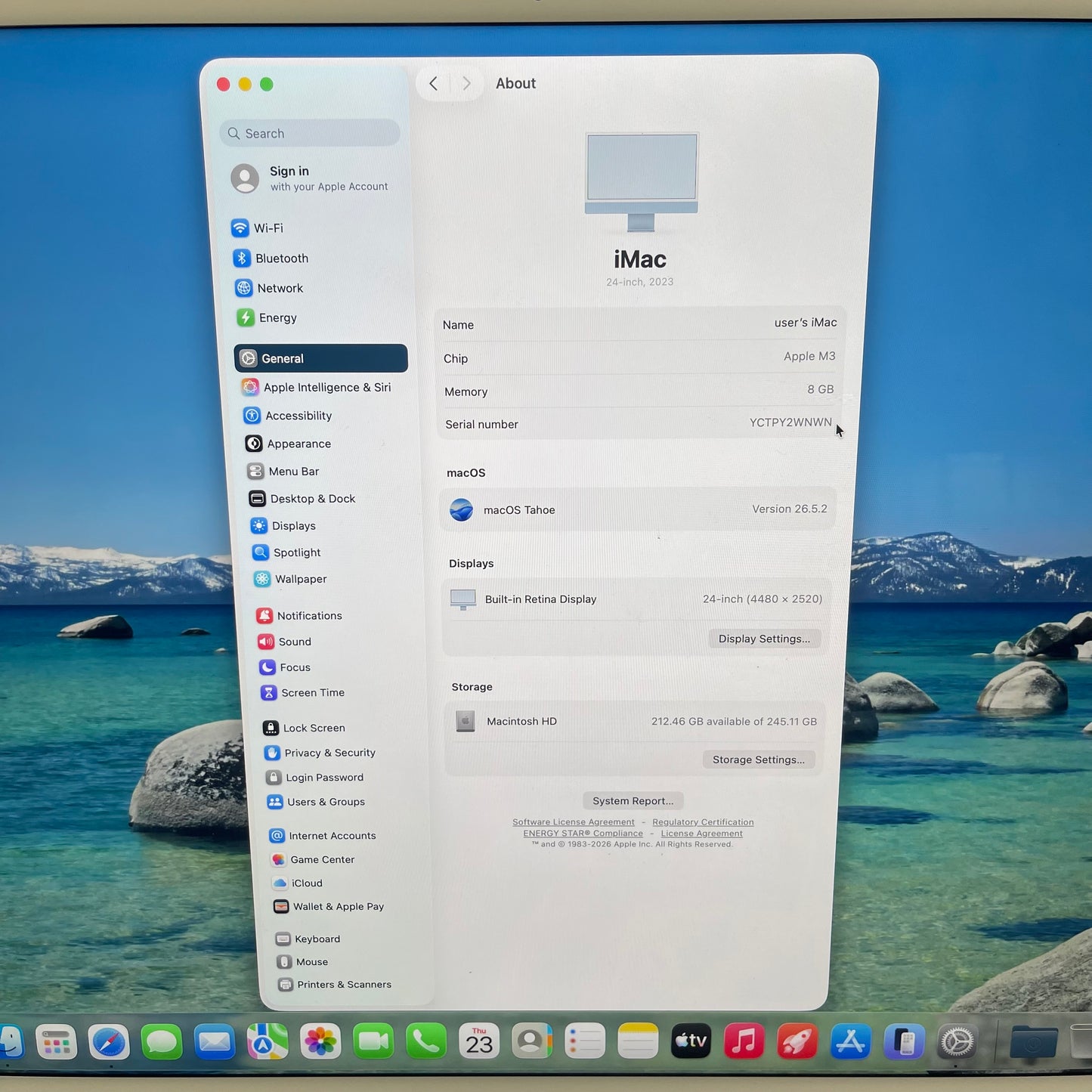 2023 Apple iMac 24" M3 8 Core 4.0GHz 8GB RAM 256GB SSD Blue MQRC3LL/A