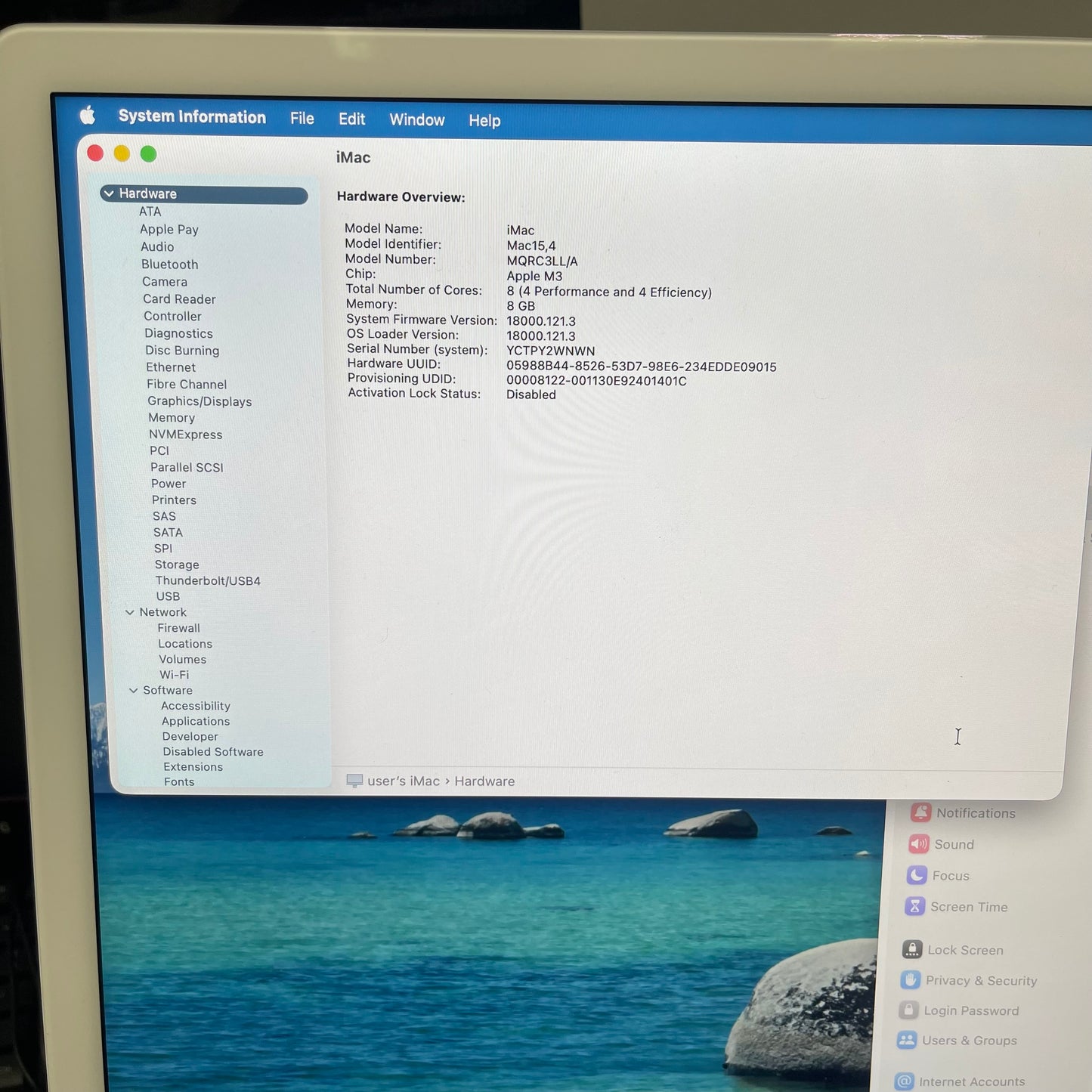 2023 Apple iMac 24" M3 8 Core 4.0GHz 8GB RAM 256GB SSD Blue MQRC3LL/A