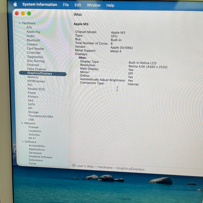 2023 Apple iMac 24" M3 8 Core 4.0GHz 8GB RAM 256GB SSD Blue MQRC3LL/A