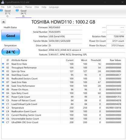 Seagate / Toshiba Lot of 7 1TB 3.5" 7200RPM Hard Drives TESTED WORKING